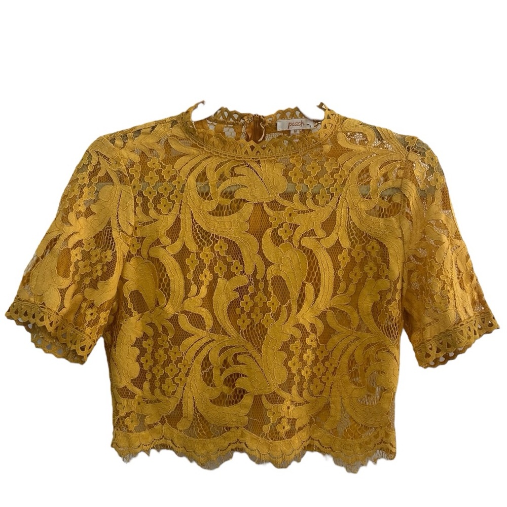 Elegant Yellow Lace Crop Top